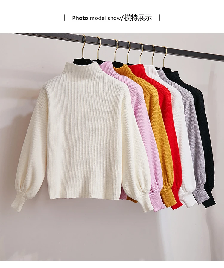 New Winter Pullover Sweater& Woolen Cloth Lantern Sleeve Knitted Top Irregular Skirt Suit With Belt Outfit Casaul Clothes