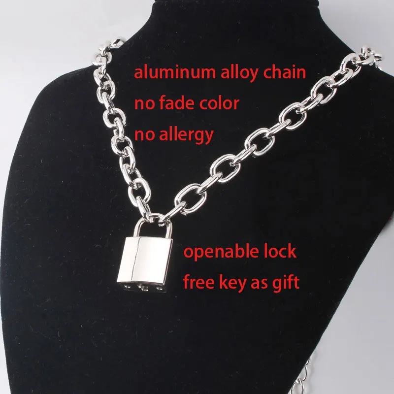 Трендовые панковские массивные цепной замок подвески ожерелья серебряного