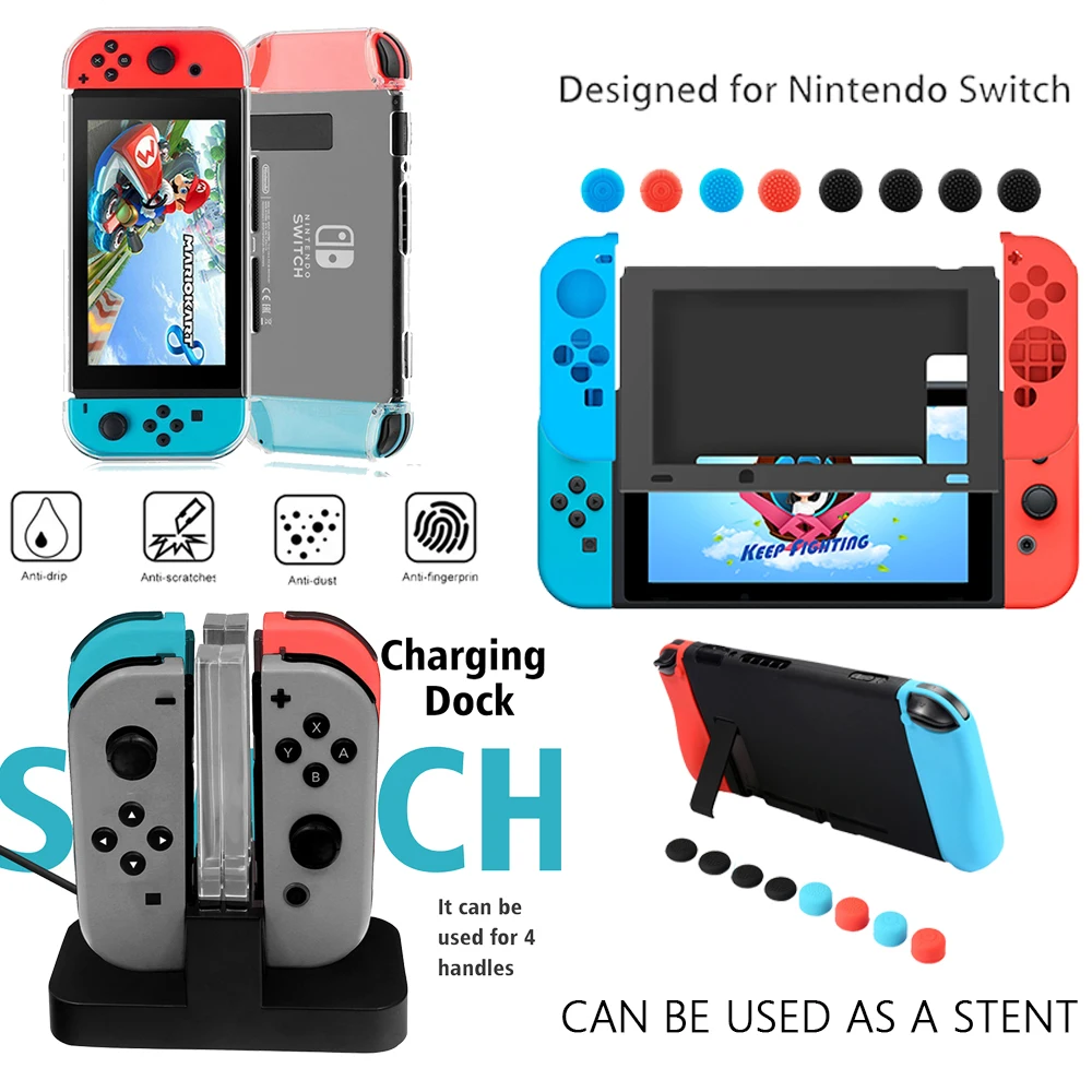 game accessories set for nintend switch travel bag joycon grip protective cover charging dock cable screen protector card box free global shipping