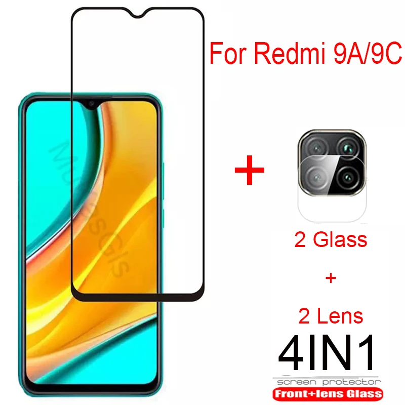 Полное покрытие закаленное стекло или Xiaomi Redmi 9c защита экрана взрывозащищенное