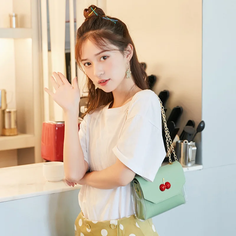 

Women's Bag Mini Casual Square Sling Bag Shoulder Messenger Bag Cherry Pouch Transparent New 2019 Fashion PU Solid Style Cool