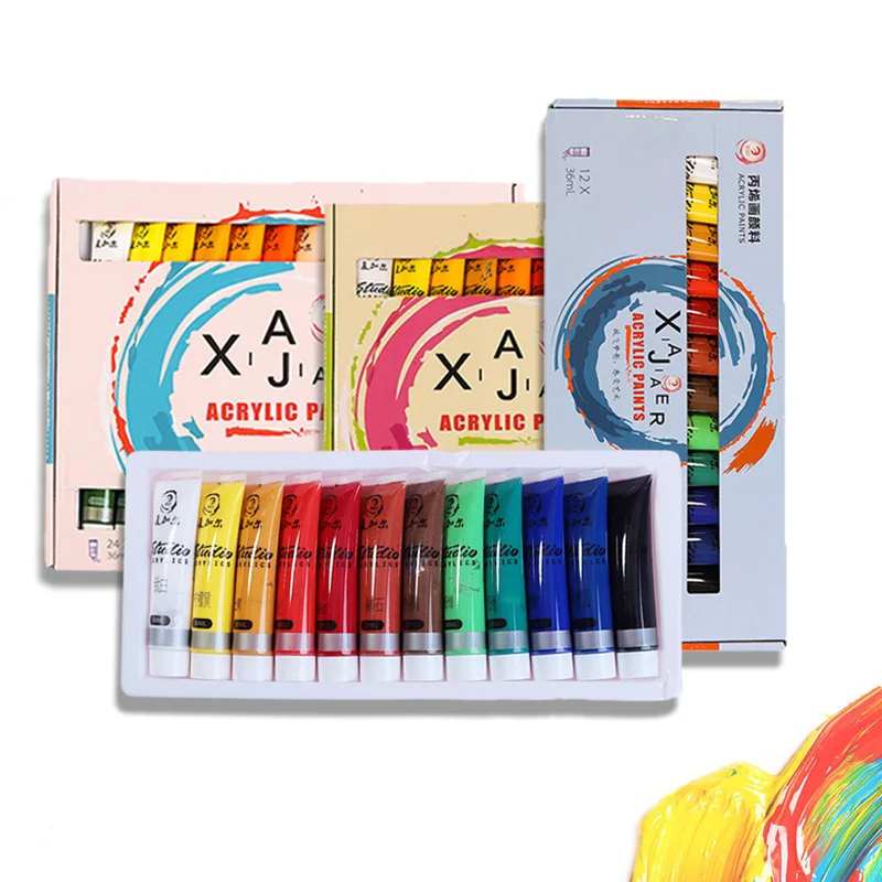 

2022 New Acrylic Paint 24 Color Suit Textile Fiber Beginner Wall Painting Waterproof Nail Painting Fabric Paint pigment set