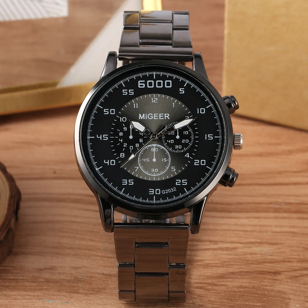 Модные мужские часы от топ бренда Роскошные Черные Нержавеющая сталь ремешок