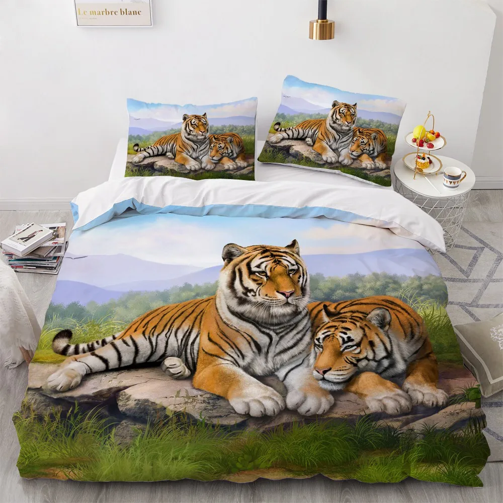 

3D Custom Design Gray Duvet Cover Sets Tiger Comforther Covers Pillow Covers King Queen Double Single Twin Size Animal Beddings