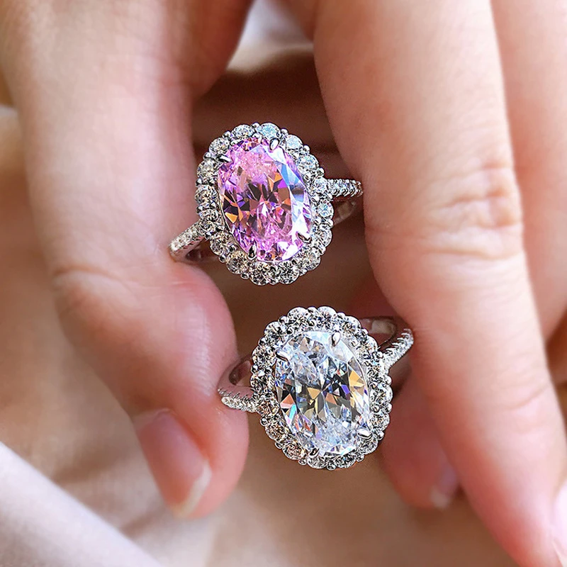 

COSYA 100% 925 Sterling Silver Oval 8*12mm High Carbon Diamond Mosaic Lighting Engagement Ring Female Fine Jewelry Birthday Gift