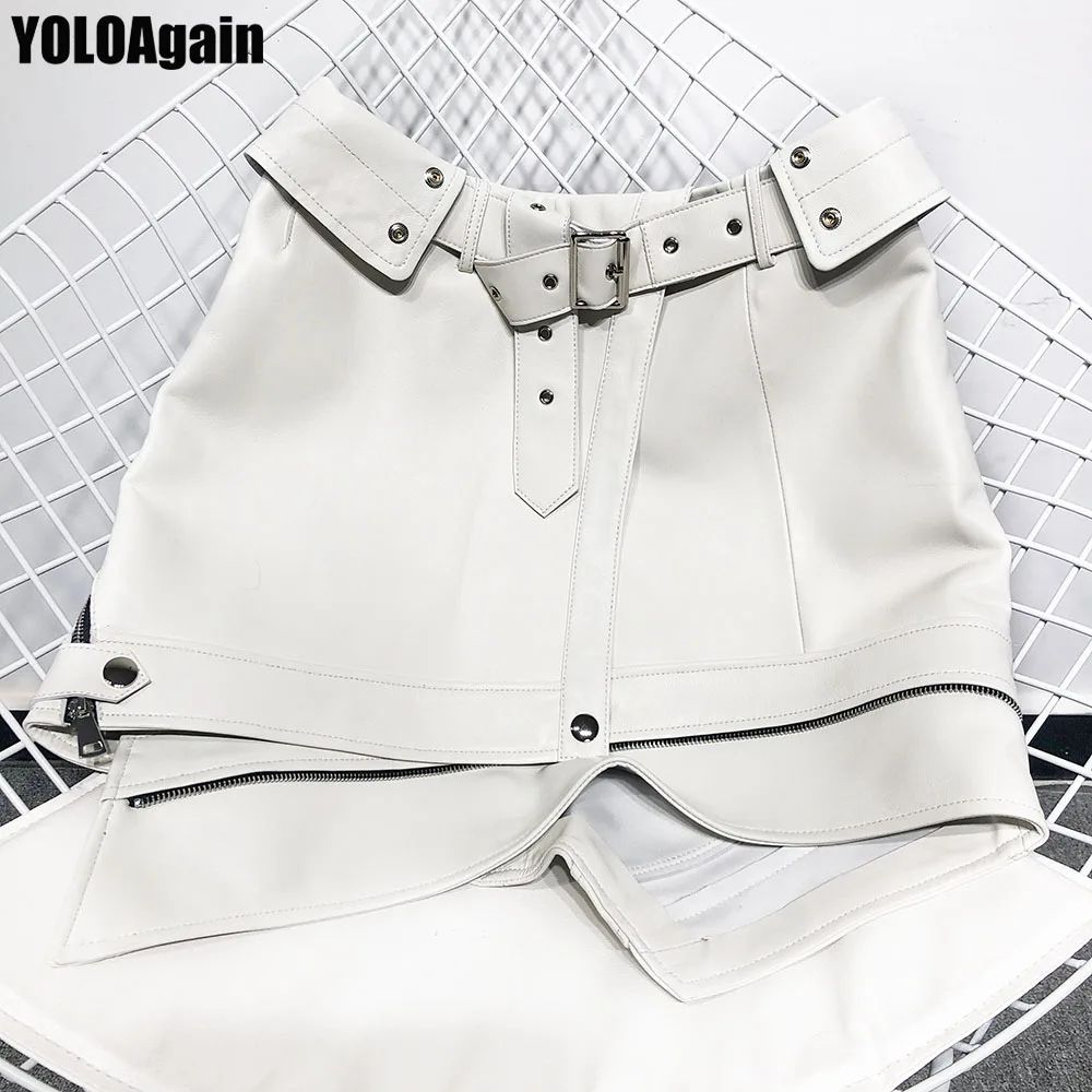 Женская юбка из натуральной кожи YOLOAgain асимметричная модная овечьей на