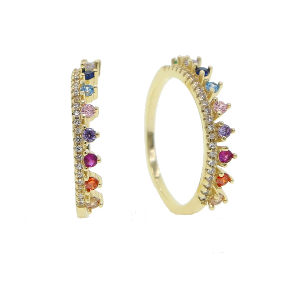 

Top Quality Colorful Rainbow zirconia Gold Ring For Women Girls Engagement Wedding princess Band Rings Party Jewelry