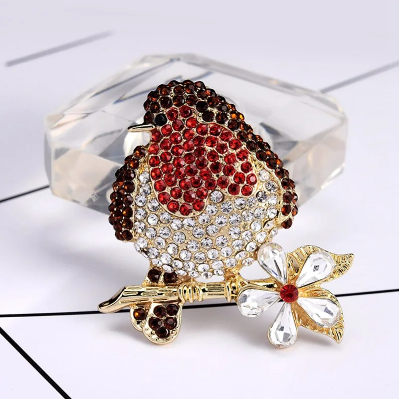 Красного цвета Стразы Колибри броши для женщин милые птицы Стиль Ювелирная Брошь