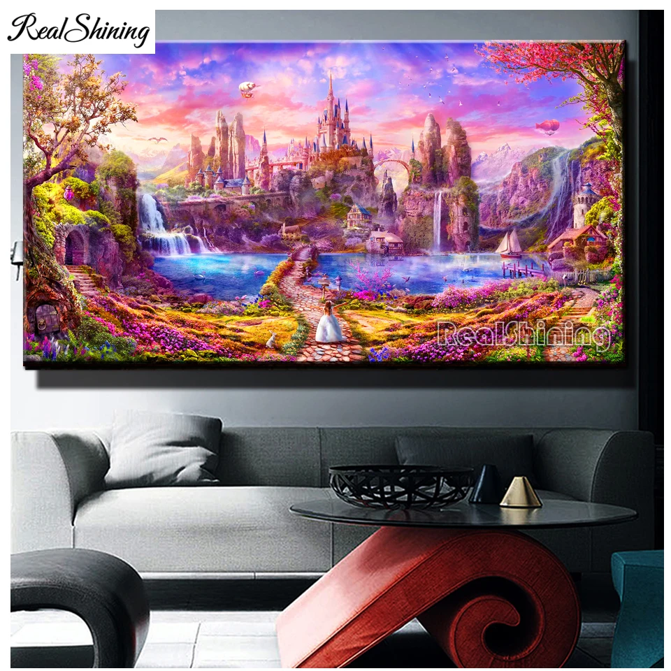 

Waterfalls Castle DIY Diamond Painting Adventures in wonderland cross stitch mosaic full square round diamond embroidery T433
