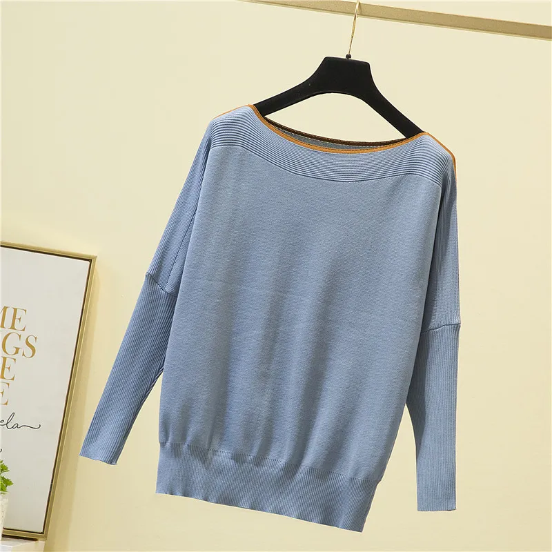 Женская Вязаная футболка с воротником-лодочкой и рукавом летучая мышь |