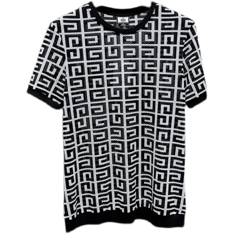 

2021 Summer T Shirt Men Short-sleeved Casual Tops Tees Men's Mesh Hollow Quick-drying Ice Silk Round Neck T-shirt Men Clothing