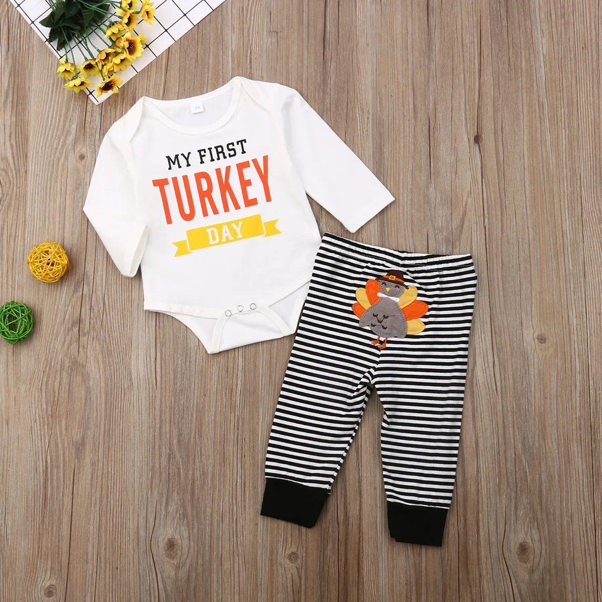 2019 Baby Thanks Giving DAY Clothing Newborn Infant Kids Girls Boy Clothes Sets White Long Sleeve TURKEY Romper+Pants 0-18M | Детская