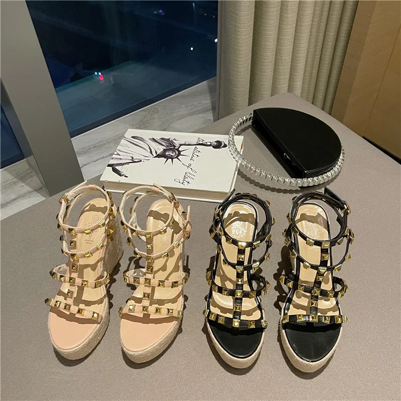 

Open Toe High Heel Sandal for Women Muffins shoe Suit Female Beige Clogs Wedge Summer Shoes Peep High-heeled Flat Black Thick Pl