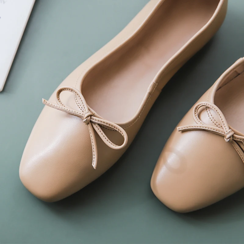 3 цвета женские балетки из натуральной кожи без застежки с бантиком Мокасины