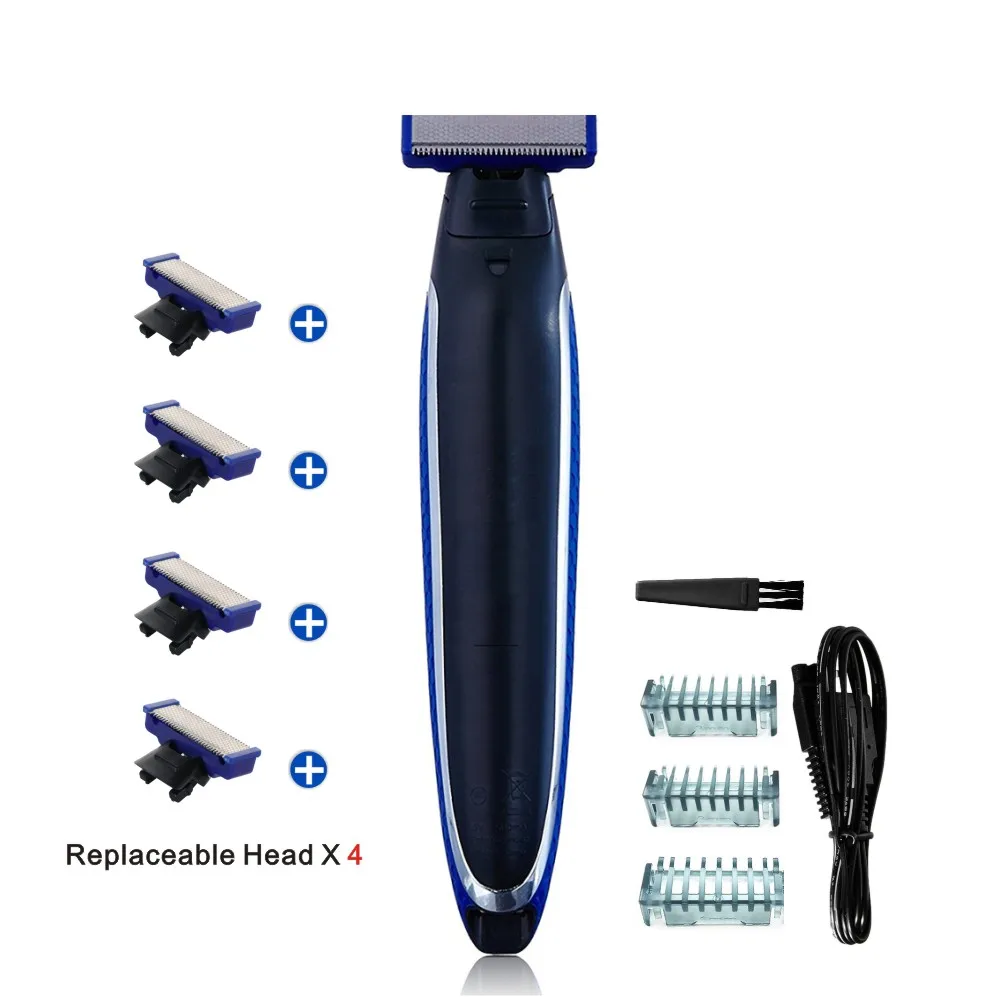 Electric Shaving Beard Machine Razor USB Rechargeable Men Washable Rechargeable Electric Shaver - Цвет: shaver head x4