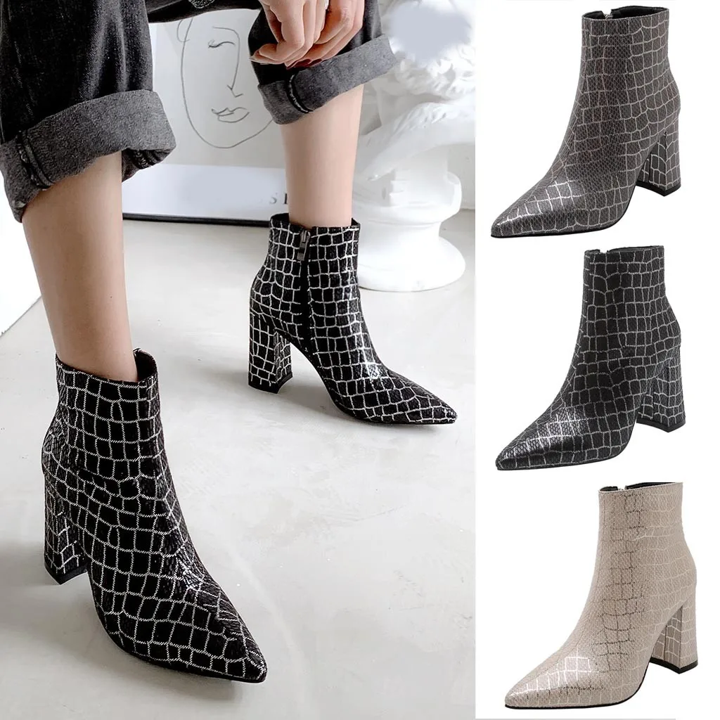 

SAGACE Fashion print Ankle Boots Women Sexy Ladies zipper Pointed Martin Boot pu leather High heel boots shoes woman botas mujer