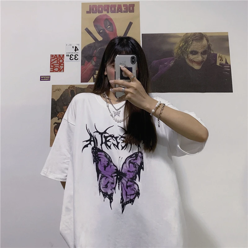 

Women's T Shirts Oversized T Shirt Butterfly Printed Tshirt Harajuku Shirt Summer Women T-Shirt Streetwear Tops Female T-shirts