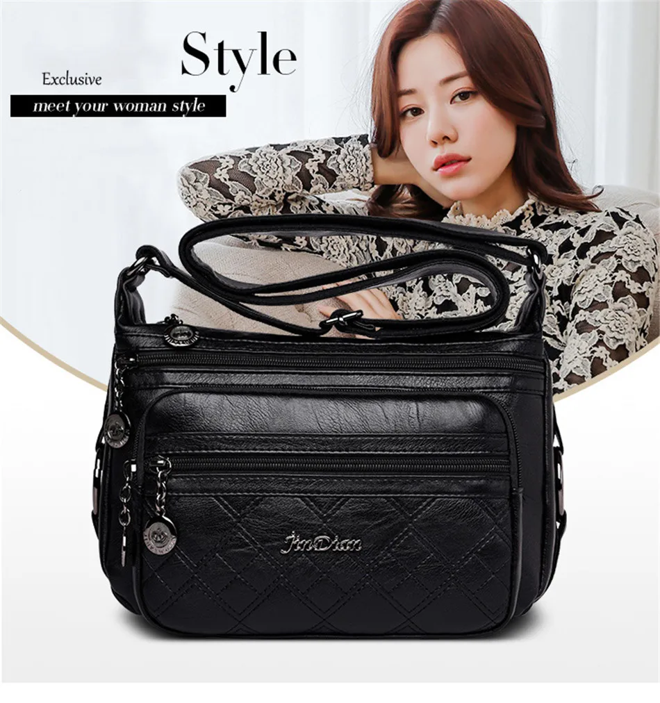 Three-layer zipper Women crossbody bags for women bag over shoulder High Quality Leather Messenger Bags sac a main tote Bolsas