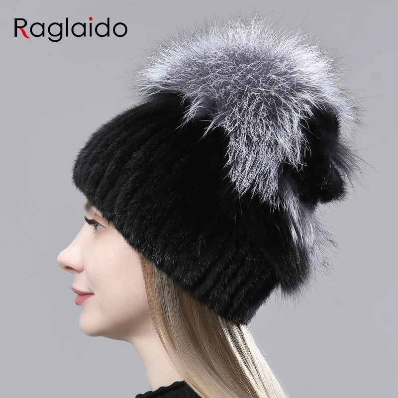

winter hat skullies fashion warm fur hat natural mink fur hats for women stylish pompom fox fur hat fluffy female snow fur hat