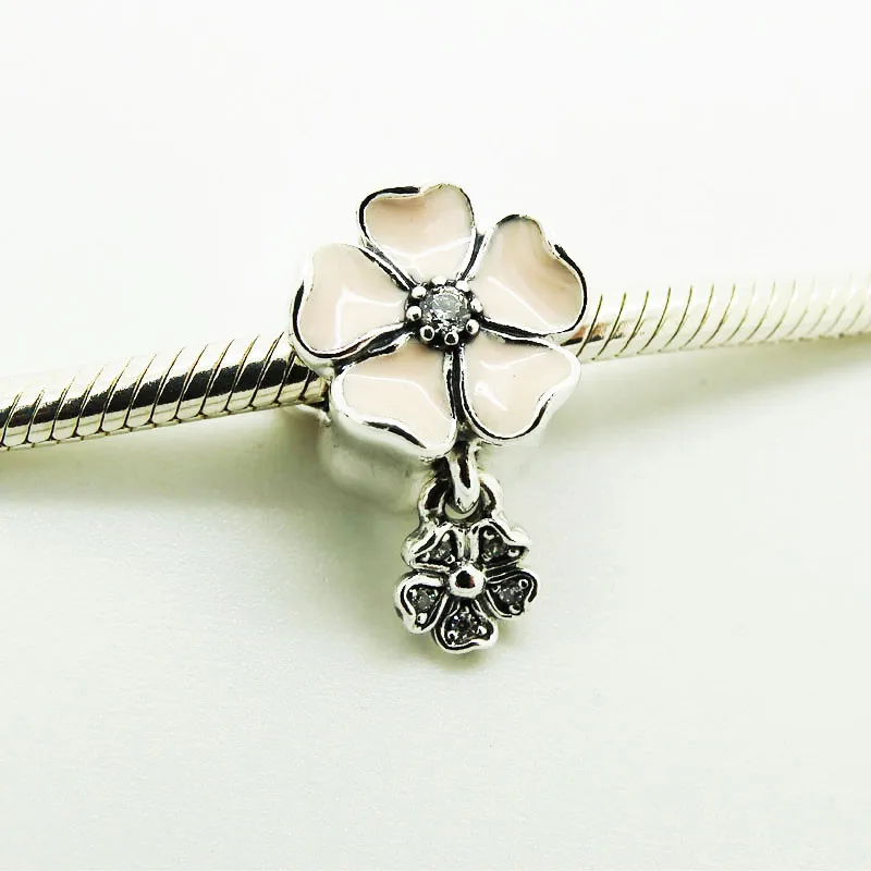 

Poetic Blooms Flower Beads for Jewelry Making Crystal Silver 925 Jewelry Spring Pink Enamel Charm Beads for Charms Bracelets
