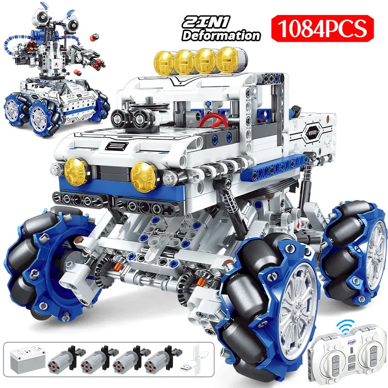 

1084 шт. City Technical 2 в 1 RC механический 4WD робот-трансформер с приводом, строительные блоки, автомобиль с дистанционным управлением, кирпичи, игру...