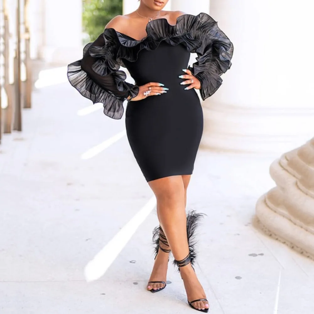 Purple Elegant Cocktail Dress Off The Shoulder Short Mini African Long Sleeves Wedding Party Formal Dress For Black Girls