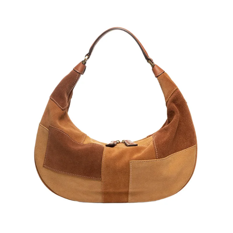 

Niche Design Autumn 2020 Fashion Half Moon Bag Vintage Patchwork Frosted Underarm Package One Shoulder Women Pack D073