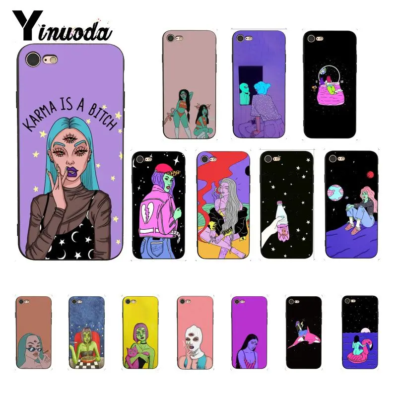Yinuoda color Artistic illustration alien fashion girl Phone Case for iPhone 6S 7 7plus 8 8Plus X Xs MAX 5 5S XR 11 Pro Max | Мобильные