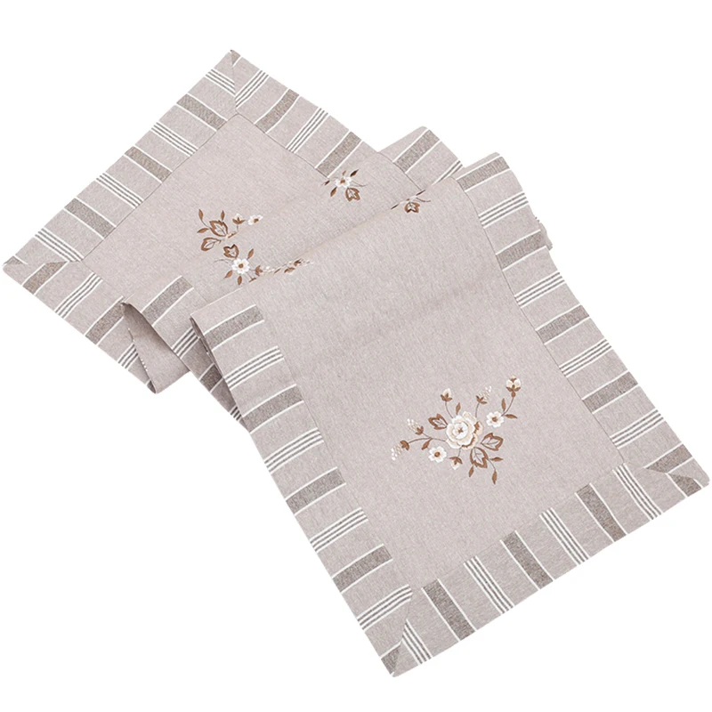 

Table Runner Burlap Embroidered Flowers Table Runner for Wedding Party Home Hotel Table Decoration Home Decor Tablecloth