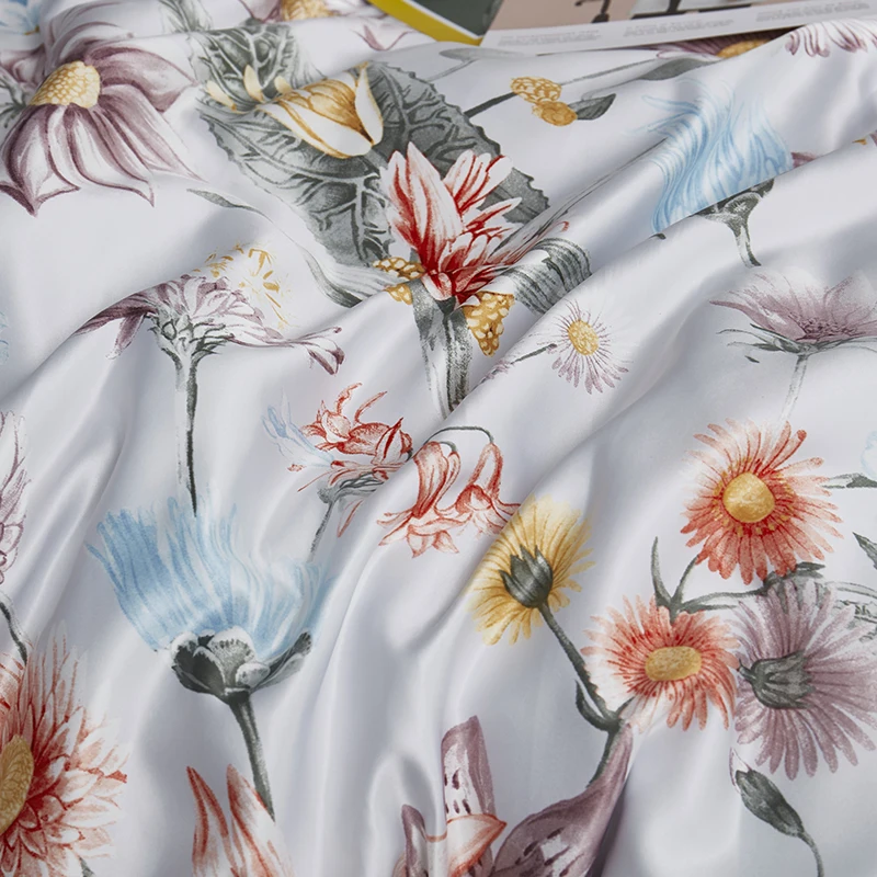 Роскошный комплект постельного белья Liv-Esthete из 100% шелка с цветами шелковистый