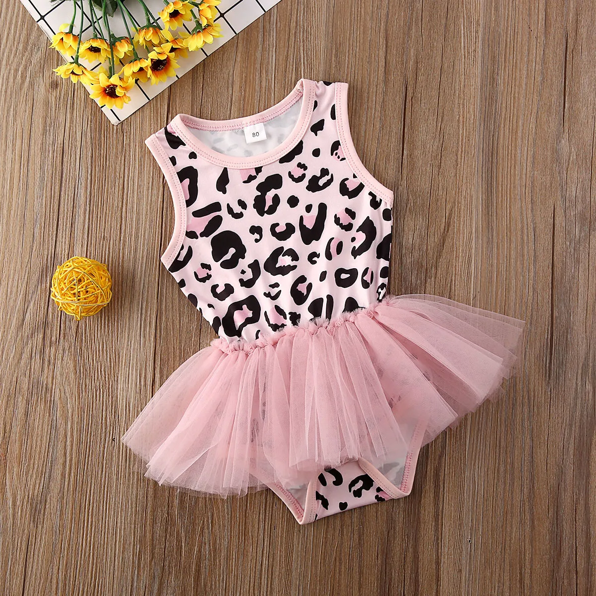 

Pudcoco Newborn Baby Girl Clothes Leopard Print Tulle Sleeveless Romper Jumpsuit Outfit Cotton Clothes