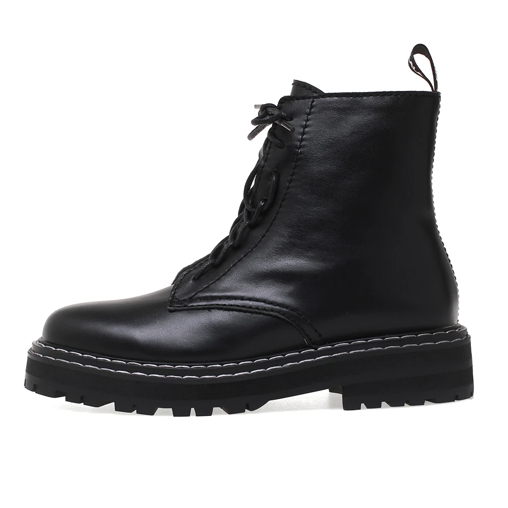 black Большие размеры 34-43; новые женские Ботинки martin из натуральной кожи; повседневные ботинки на молнии; Зимние Теплые ботильоны на шнуровке; модные женские ботинки - Цвет: black