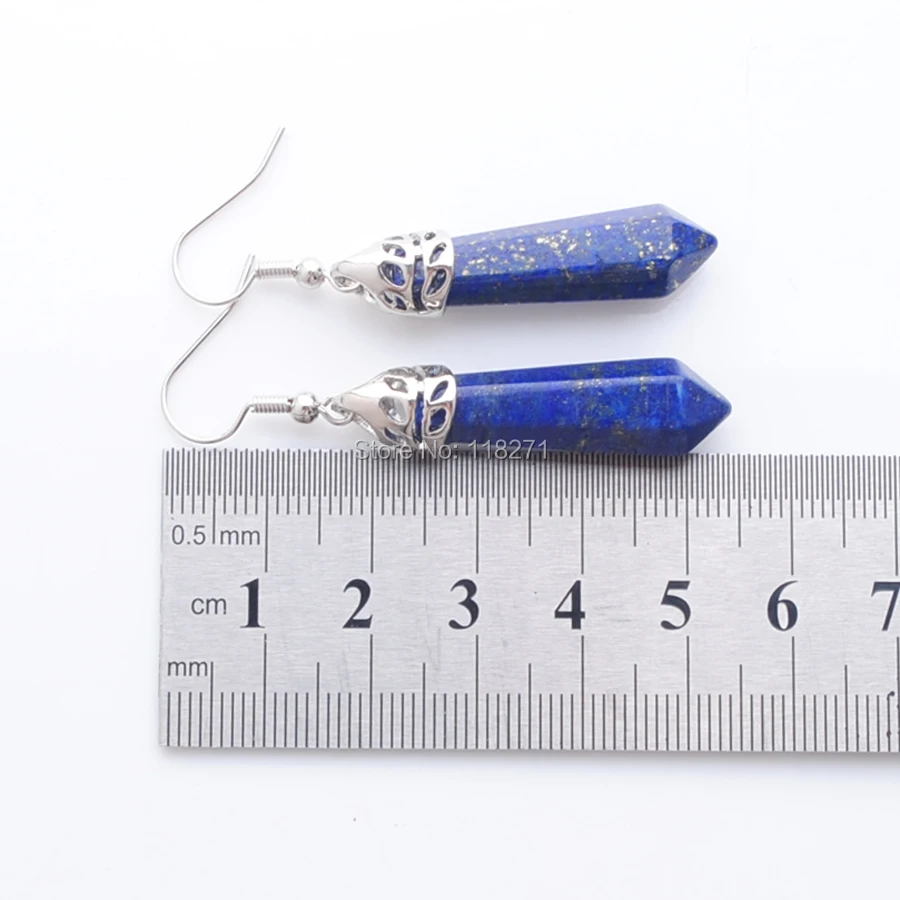 WOJIAER модные Шестигранная Призма свисающие серьги Lapis Lazuli натурального