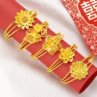 cuff bangle women flower shaped fashion jewelry yellow gold filled classic female accessories gift