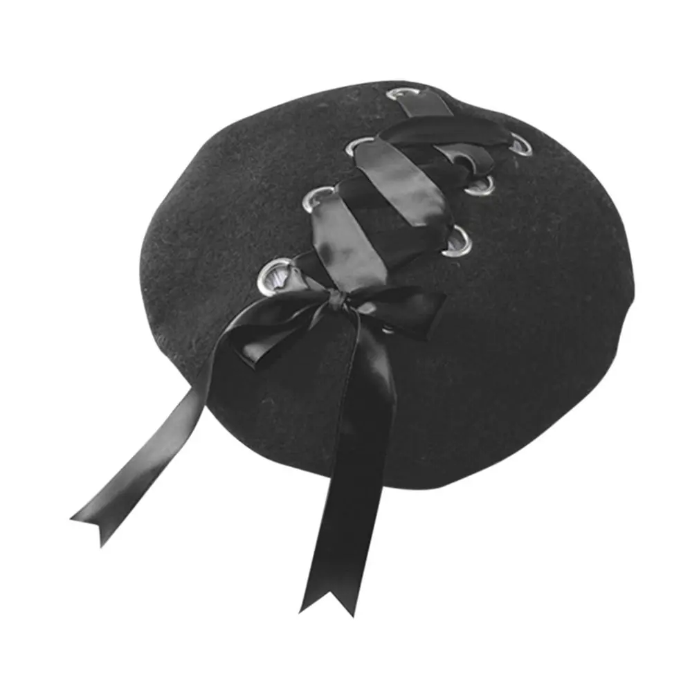 

Женский милый берет, Женский мягкий берет Макарон с ленточным ремешком, шерстяной берет в британском стиле с перекрестными ремешками и бант...