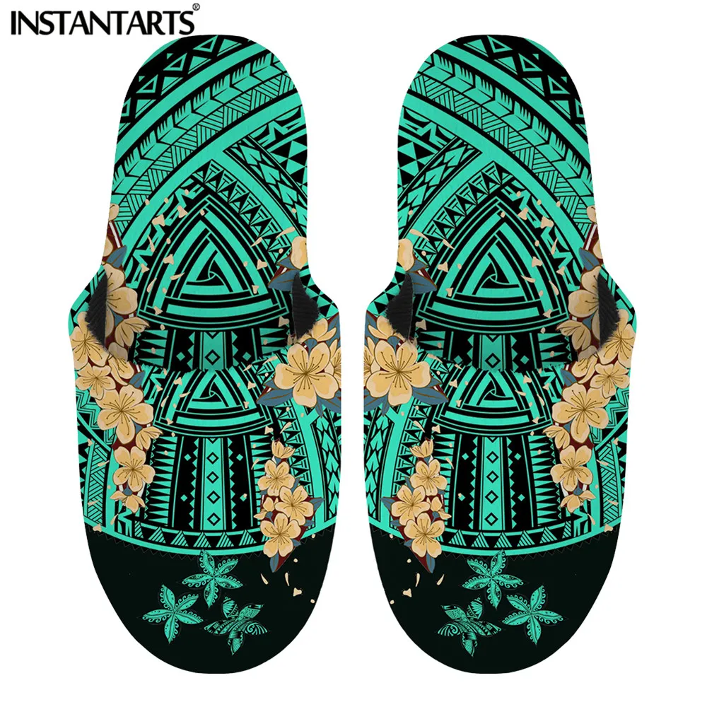 

INSTANTARTS Brand Design Polynesian Plumeria Printing Slipper for Women Warm Soft Flip Flop Non-Slip Slides Hot