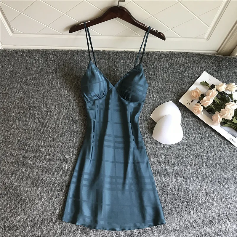 

Women Jacquard Plaid Nightgowns Nightdress Sexy Nightgowns Lingerie Sexy Silk Ladies nightwear Nighty