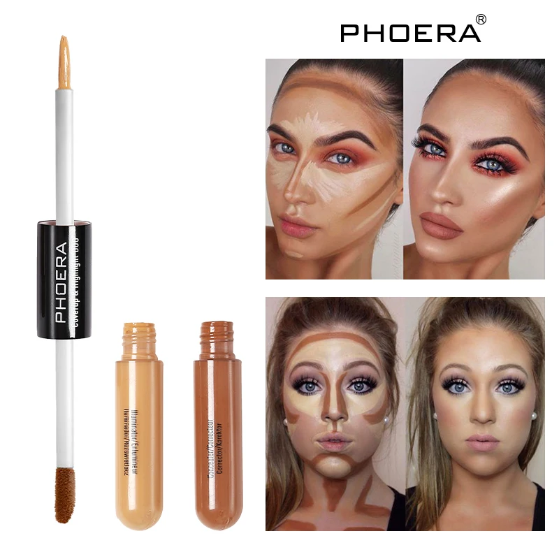 PHOER 5 Colors Brighten Skin Color Double Head Concealer Liquid Long Oil Control Foundation Care Makeup TSLM2 |