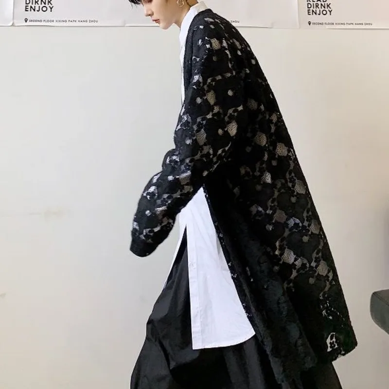 Мужские длинные тренчкоты темно синее вязаное универсальное пальто черная