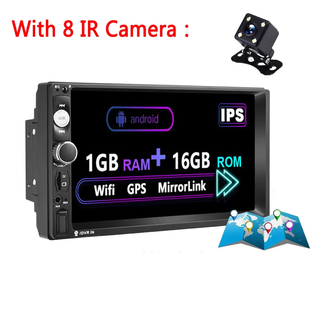 With 4 LED Camera AMPrime Android 2 Din автомагнитола 1+ 16 Гб " автомобильный мультимедийный аудио 2din MP5 плеер стерео gps/WiFi/Bluetooth/FM стерео - Цвет: With 4 LED Camera