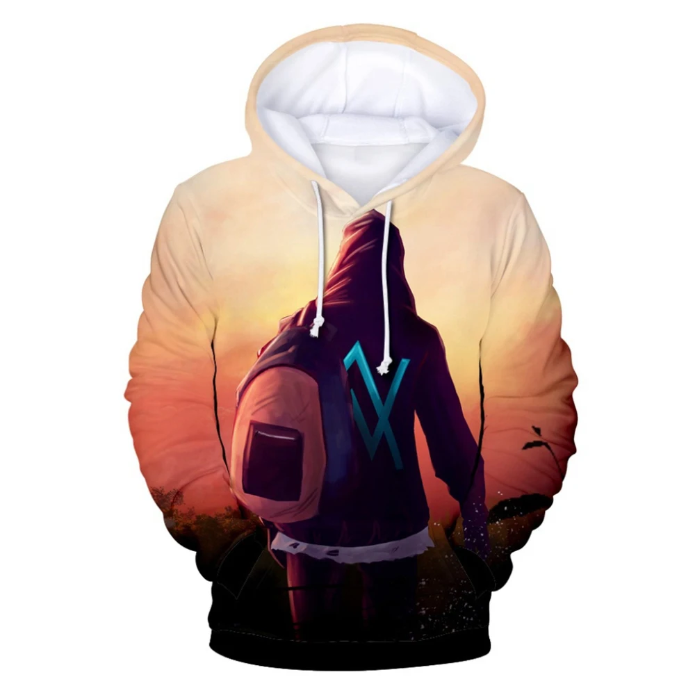 2019 зимняя флисовая толстовка Alan Walker с выцветшим капюшоном мужская принтом в