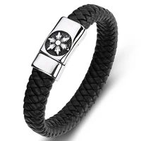 fashion braided leather bracelet men vintage handmade jewelry stainless steel magnetic clasp bangles male punk wristband p075