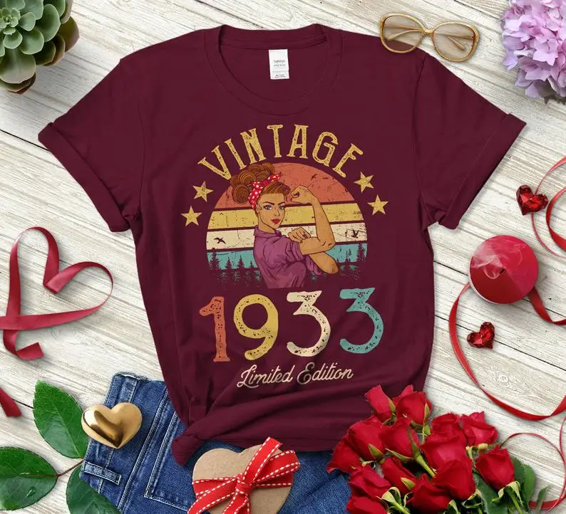 

Vintage 1933 Limited Edition Retro Womens T-Shirt Funny 88th Birthday Gift Short Sleeve Tees Plus Size O Neck Female Clothing