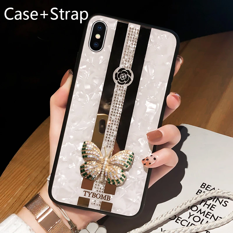 Case Strap A3 Роскошный креативный зеркальный Модный 3D инкрустированный чехол для телефона с бабочкой для iPhone X XR XS MAX 11 Pro Max чехол для iPhone 7 8 6 Plus чехол - Цвет: Case Strap A3
