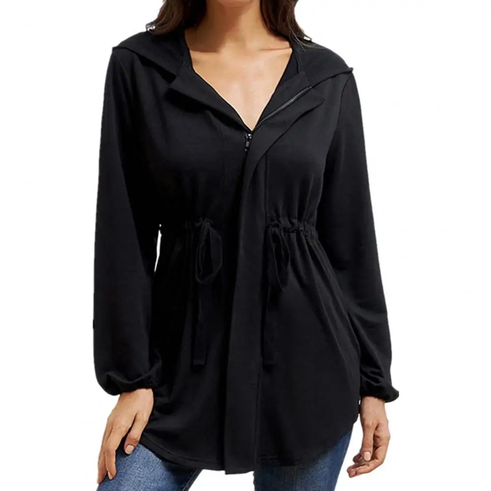 

Мягкая стильная Осенняя толстовка на молнии с капюшоном, приятная для кожи толстовка с эластичным поясом для работы