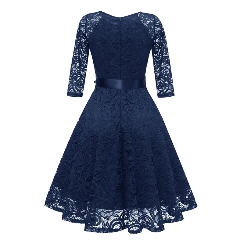 

Lace Dresses for Woman Vintage Party Dress Elegant V-Neck High Waist A-Line Autumn Winter Dress With Sashes Femme Dropshipping