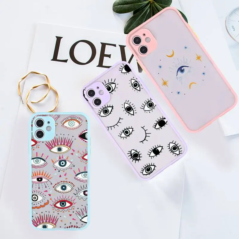 

Demon eyes minimalist design Phone Case purple matte transparent For iPhone 7 8 x xs xr 11 12 13 pro plus max mini Clear Funda