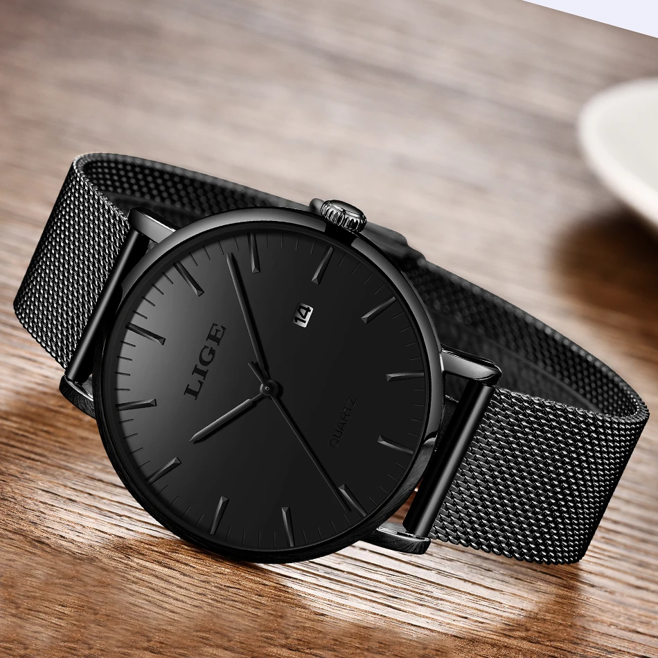 2019 LIGE Новые повседневные модные часы водонепроницаемые мужские тонкий сетчатый