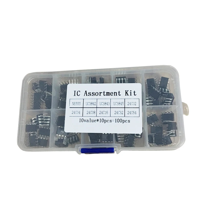 

100pcs/lot In common use DIP IC kit NE555 UC3842 UC3843 UC3845 24C02 24C04 24C08 24C16 24C32 24C64 DIP each 10pcs