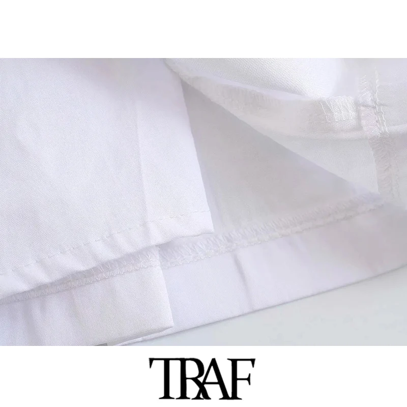 

TRAF Women Chic Fashion Pleated Crossover White Playsuits Vintage Short Sleeve Side Zipper Female Jumpsuits Mujer